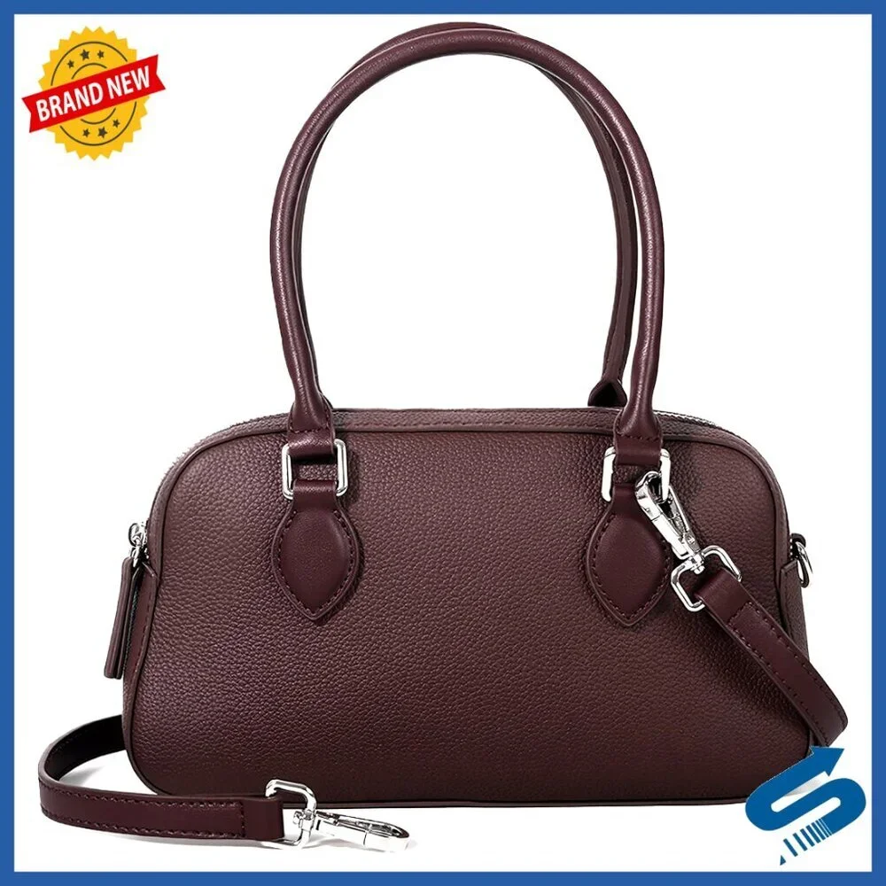 Genuine Leather Top Handle Satchel Crossbody Purse Adjustable Strap